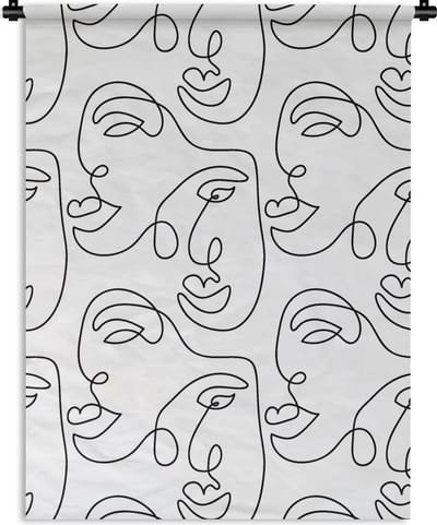 Wandkleed - Wanddoek - Line Art - Patronen - Zwart Wit - 90x120 cm - Wandtapijt