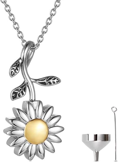 Luxe Ashanger - met Ketting (55 cm) - Voor As, Haren of Parfum - Assieraad - As Ketting - Gedenksieraad - Urn - As hanger - Incl. As vuller en Opbergzakje - Sunflower