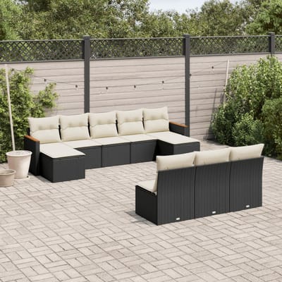 vidaXL - 10-delige - Loungeset - met - kussens - poly - rattan - zwart