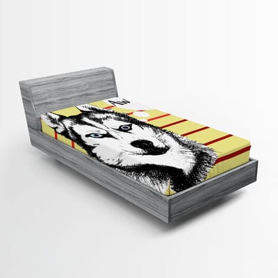 ABAKUHAUS Alaskan Malamute hoeslaken, Husky Portret, Zachte decoratieve stof met elastische randen, 90 x 200 cm, Multicolor