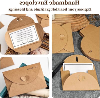 Kraftpapier Enveloppen met Hartsluiting, 60 Stuks, Inclusief Blanco Kaarten voor Cadeaukaarten, Bedankkaarten en DIY Projecten voor Bruiloften en Feestdagen