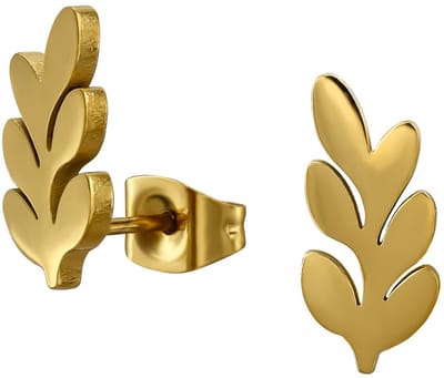 CS Joy - Takje oorbellen - takje met afgeronde blaadjes - Chirurgisch staal - 6 x 13 mm - ip/pvd gold plated