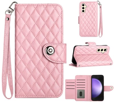 Voor Samsung Galaxy S24+ 5G Rhombische textuur flip lederen telefoonhoes met draagkoord (roze)