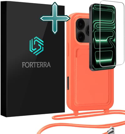 Hoesje Geschikt voor iPhone 17 Pro Pashouder Case Siliconen Hoes Met Koord Met Screenprotector - Hoes Geschikt voor iPhone 17 Pro Met Telefoonkoord Hoesje Back Cover Met Pasjeshouder - Papaya