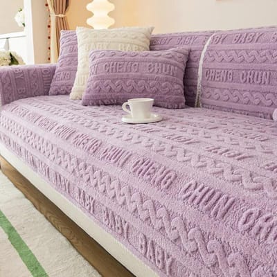 Winter Jacquard LetterSofa Hoes Verdikken Pluche Zacht Kussen L Vorm Sofa Rugleuning Armleuning Antislip Woonkamer Bank Warme Handdoek 70x70cm 1pcs gray