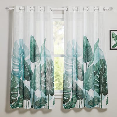 Dailygoods- Voile Gordijnen Set van 2 - 160 x 132 cm - Half-transparant - Linnenlook - Bananenbladerpatroon - Decoratief
