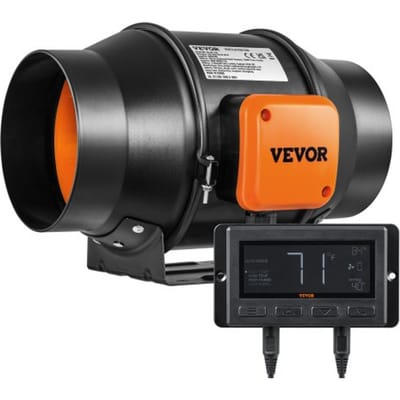 VEVOR Inline Kanaalventilator, 15 cm 402 CFM met temperatuur- en vochtigheidsregelaar, stille EC-motor, ventilatieventilator voor koelboosters, kweektenten en hydrocultuur.