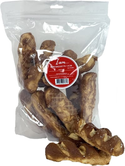 Hondensnack I AM Mini Baguette - Runderhuid met Kip, Glutenvrij, 10 Stuks, 13 Cm