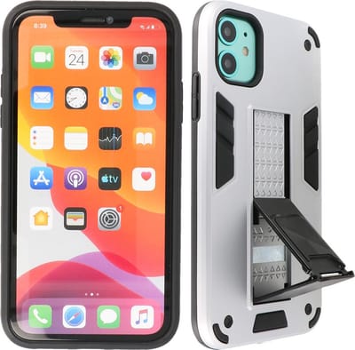 Hoesje met Magnetic Stand Hard Case Geschikt voor de iPhone 11 - Stand Shockproof Telefoonhoesje - Grip Stand Back Cover - Zilver