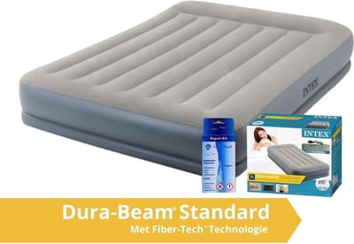 Intex Pillow Rest Mid-Rise - Luchtbed - 2 Persoons - Inclusief Ingebouwde Pomp en Reparatieset - 203x152x30 cm - PVC - Grijs