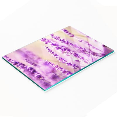 Decoratieve glazen snijplank met lavendelmotief, 80x52 cm