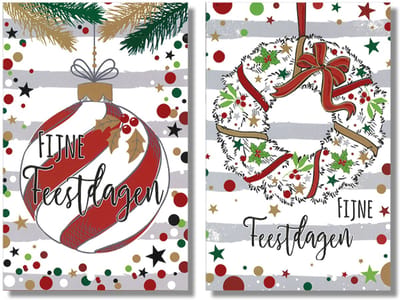 MGPcards - 20 Luxe dubbele wenskaarten - Kerstkaarten / Nieuwjaar - Foliebewerking - Witte envelop - 10.5 x 16 cm - 2 Motieven per doosje