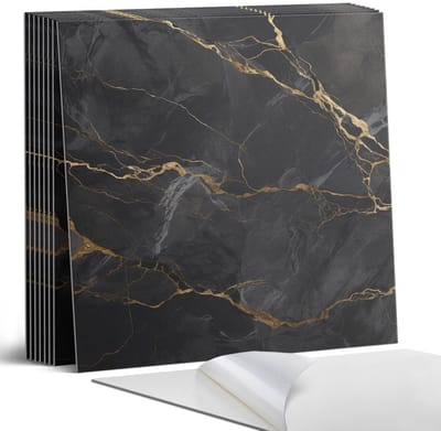 Coloray Plaktegels - Elegant marmer met aderen Portugese Tegels - 30 cm x 30 cm - Zwart Plaktegels - 9 stuks - Vierkant PVC Tegels - Plaktegels Keuken - Zelfklevende Vloertegels - Vinyltegels Vloer Zelfklevend - Zelfklevende Tegels