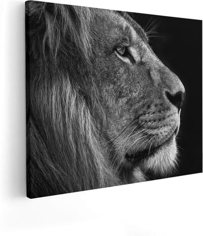 Artaza Canvas Schilderij Leeuw - 100x80 cm - Groot - Wanddecoratie Dierenkop - Muurdecoratie Zwart Wit - Schilderijen Op Canvas