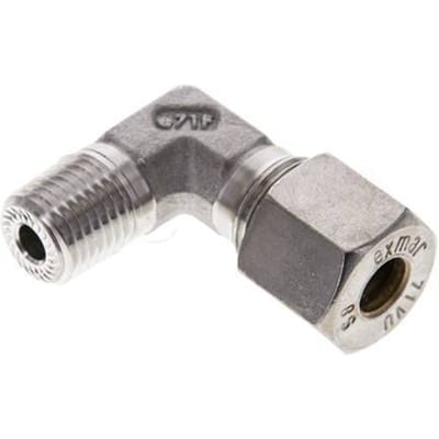 1/4'' NPT Buitendraad x 8S RVS L-Knelfitting 90 graden 630 Bar DIN 2353 - FL2E-MO-ST-014N-08-S