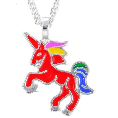 Ketting Unicorn / Eénhoorn Hanger Rood - Cadeau voor Meisje - 40 + 7 cm Verstelbaar - Zilverkleurig – Incl. Cadeauverpakking