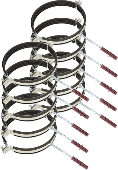KOTARBAU® 10 Stuks Pijpbeugelset, Trillingsdempende Buisklem, 8", Gegalvaniseerd Staal, Pijpbeugel met Rubberen, Installatiebeugel, met Plug, Buisbeugel, Zwart Zilwer
