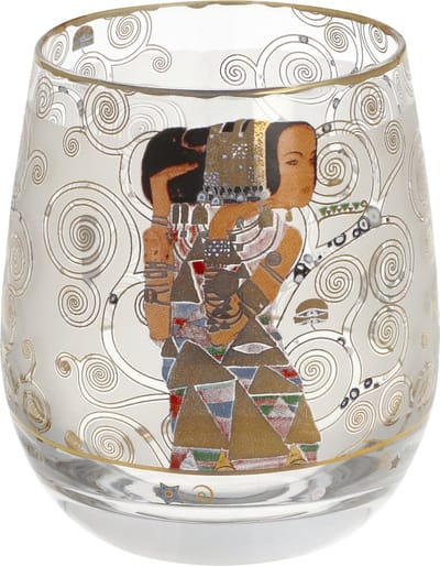 Goebel - Gustav Klimt | Windlicht / Theelicht De verwachting | Glas - 9cm - waxinelicht houder - met echt goud