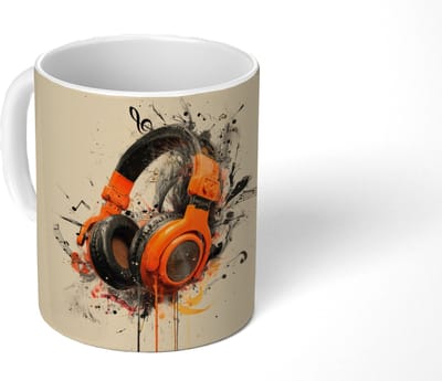 Mok - Koffiemok - Koptelefoon - Oranje - Explosief - Mokken - 350 ML - Beker - Koffiemokken - Theemok