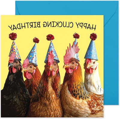 Grappige kip wenskaart - Verjaardagskaart humor - Iemand feliciteren - Uniek boerderijdieren ontwerp - 145x145mm - Rood Geel Groen