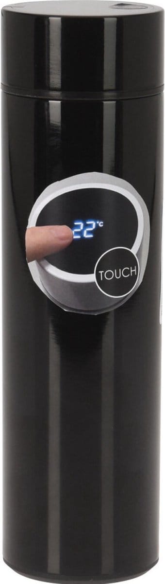 RVS warmhoud thermofles / isoleerfles voor onderweg metallic zwart 450 ml met ingebouwde themometer in de dop