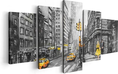 Artaza Canvas Schilderij Vijfluik Geschilderde New York Tekening - Zwart Wit - 100x50 - Foto Op Canvas - Canvas Print
