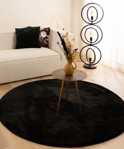Velours vloerkleed rond - Flair zwart 200