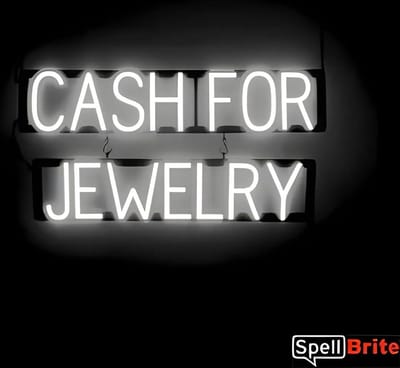 CASH FOR JEWELRY - Lichtreclame Neon LED bord verlicht | SpellBrite | 77 x 38 cm | 6 Dimstanden - 8 Lichtanimaties | Reclamebord neon verlichting
