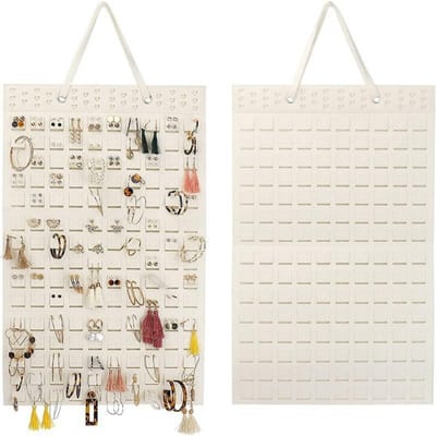 Dubbele Wandmontage Sieradentas Sieraden Display Vilt Oorbellen Opbergtas Ketting Ring Sieraden Organizer Verpakking beige