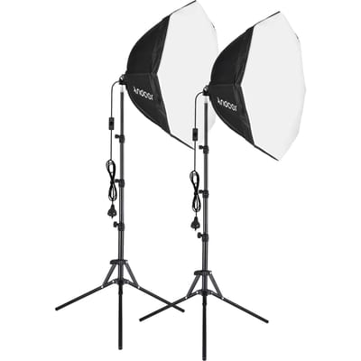 Andoer Studio Fotografie Softbox Kit met 70cm/28in Octagon Fotografie Softbox * 2 + 1.5M Metaal AU white