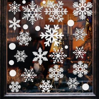 Grote Set van 321 Herbruikbare Kerst Raamstickers met Sneeuwvlokken en Winterse Motieven