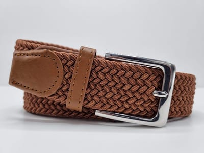 Elastische riem - gevlochten broekriem - dames en heren riemen - kleur Lichtbruin 105 cm