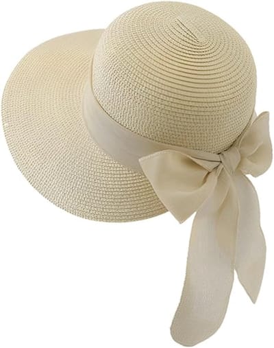 VHV - Zonnehoed Dames - Beige Zonnehoed met Brede Rand 33*9*10cm- Klassieke Hoed voor Strand en Party