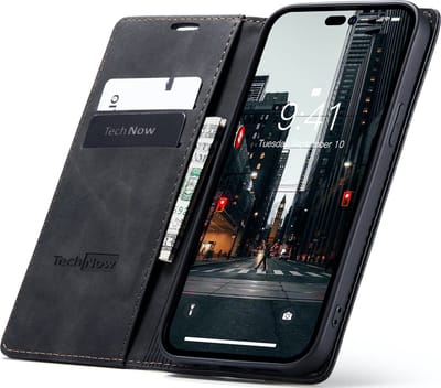 Hoesje geschikt voor iPhone 14 Pro - Book Case Leer Slimline Zwart