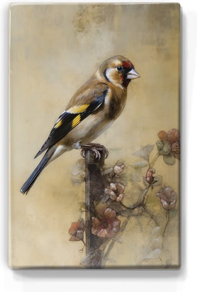 Puttertje-distelvink - Handgelakt - 19,5 x 30 cm - Niet van echt te onderscheiden schilderijtje op hout - Mooier dan een print op canvas - Laqueprint.