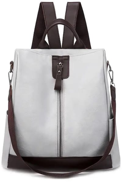 Rugzak voor dames van PU-leer - Handtas - Waterdicht en diefstalbestendig - Casual schoudertas - Rugzak voor dagelijks gebruik met koptelefoonaansluiting - Geschikt voor school, werk, reizen en winkelen - Ivoorwit