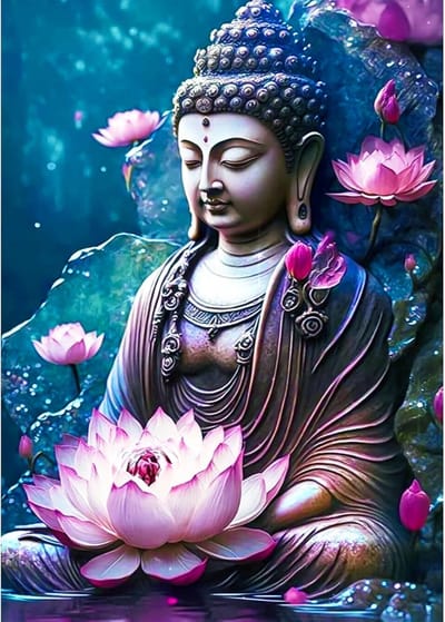 Dailygoods- Diamantschilderij 5D Boeddha Lotus - DIY Kunst - Wanddecoratie 30 x 40 cm - Handwerk - Stressvermindering - Voldoeningservaring - Diamond Painting
