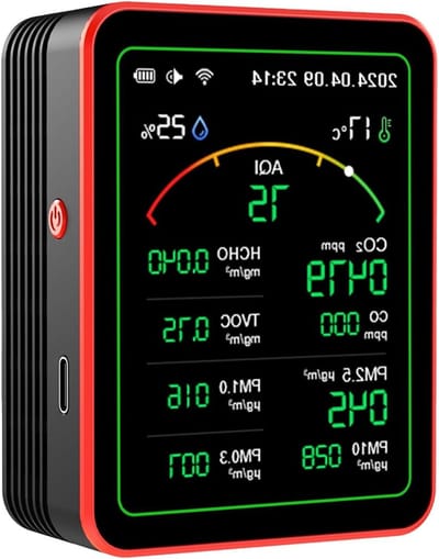 Luchtkwaliteit Monitor - AQI Tester - Binnenhuis Meten - 15-in-1 Functies - TFT Scherm - Zwart