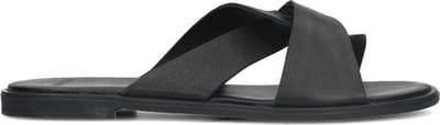 Manfield - Dames - Zwarte leren slippers - Maat 36