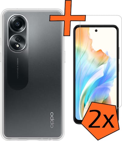 Hoes - Met 2x Screenprotector - Geschikt voor OPPO A58 - Sterk & Shockproof - Back Cover - Siliconen Case - Telefoon Hoes - Transparant