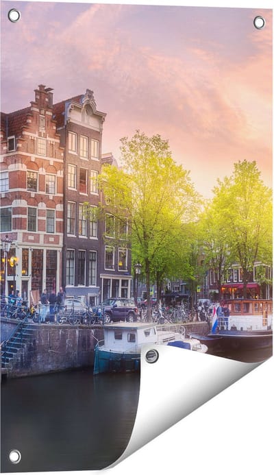 Gards Tuinposter Amsterdamse Grachten - 40x60 cm - Tuindoek - Tuindecoratie - Wanddecoratie buiten - Tuinschilderij