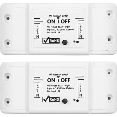 Lot de 2 mini interrupteurs Wi-Fi intelligents, commande vocale, minuterie, télécommande sans fil, AC90-250 V white