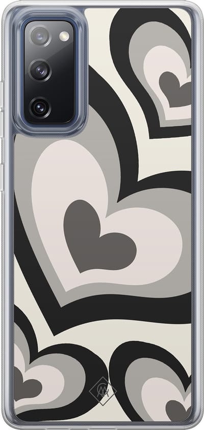 Casimoda® hoesje - Geschikt voor Samsung Galaxy S20 FE - Hart Swirl Zwart - 2-in-1 case - Schokbestendig - Illustratie - Verhoogde randen - Zwart, Transparant