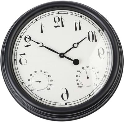 Buitenklok - Wandklok Tuin - Terras Decoratie - Met Hygrometer - 15 Inch - Zwart