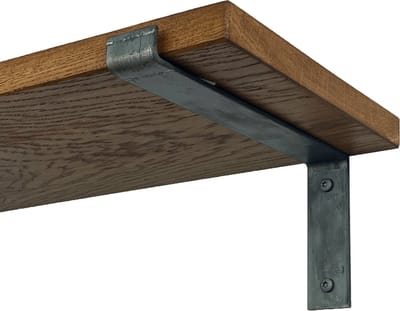 GoudmetHout® Wandplank Industrieel - 180 x 25 cm Muurplank - Donker Eiken Hout - Decoratie Wandrek & Boekenrek - Hangplank Keuken - Wall Shelf + 2 Plankdragers van Ruw Staal