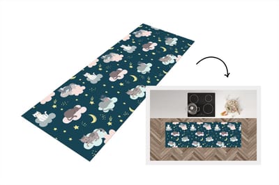 Keukenloper - Loper keuken - Patronen - Kat - Maan - 150x50 cm - Keukenloper vinyl