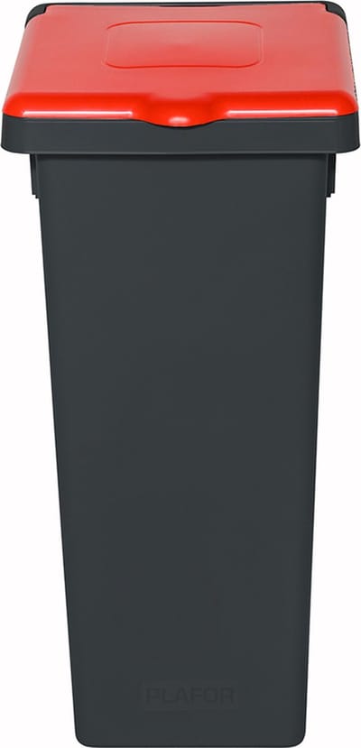 Plafor Fit Afvalemmer met Gesloten Deksel 20L – Recycling – Grijs/Rood