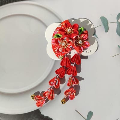 1 pièce Épingle à cheveux style japonais Fleur Gland Pinces à cheveux Accessoires pour cheveux Kimono pour femmes Épingle à cheveux Coiffe Barrettes Épingles à cheveux rouge