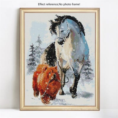 Diamantborduur Schilderen Hond en Paard 5D DIY Dier in Winter Mozaïek Kruissteek 20X30CM gray