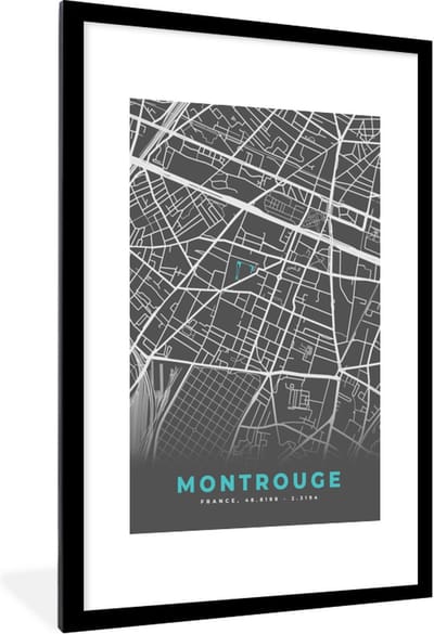 Fotolijst incl. Poster - Montrouge - Frankrijk - Plattegrond - Kaart - Stadskaart - 80x120 cm - Posterlijst